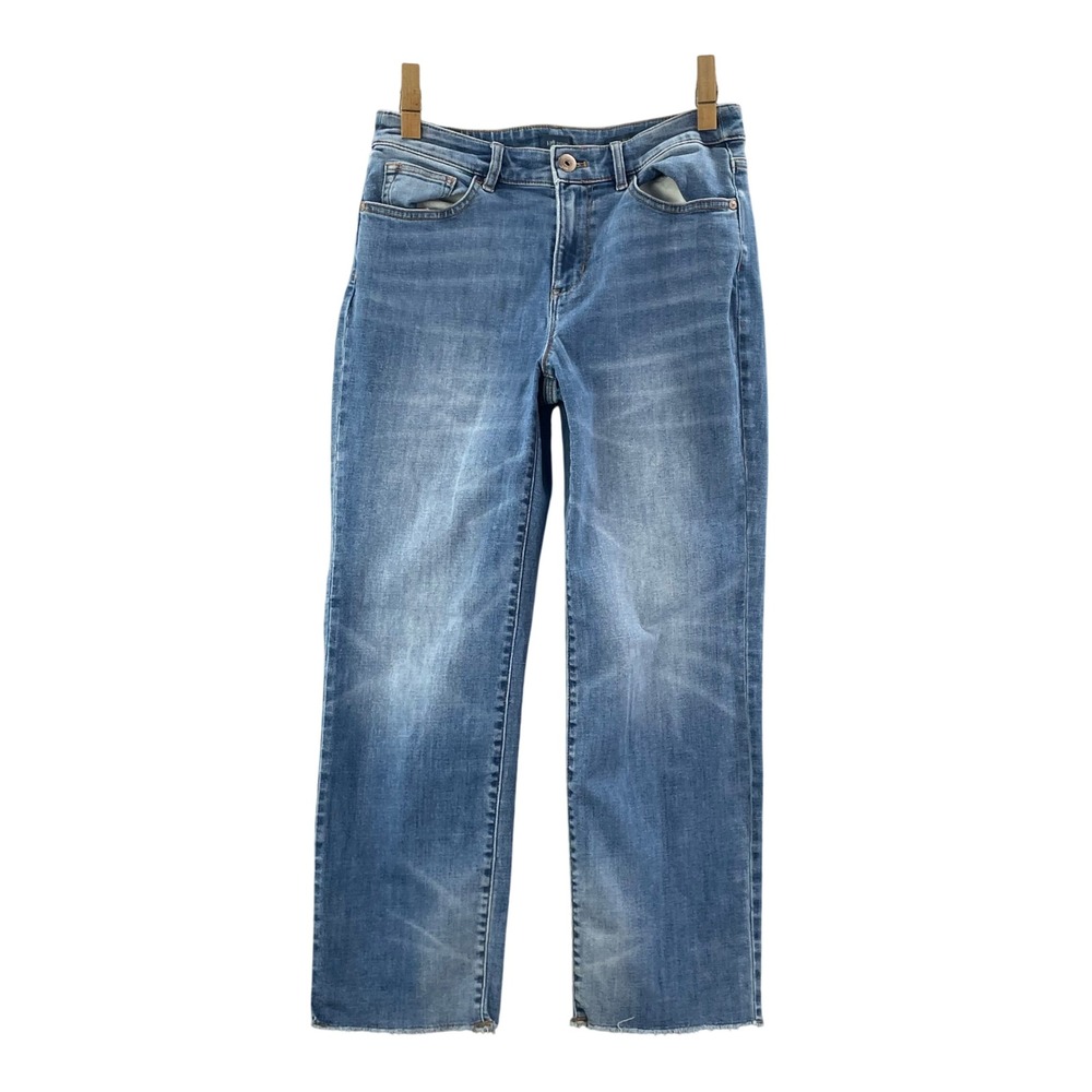 J. Jill‎ Denim Straight Leg Jeans Womens 4 Blue High Rise Raw Hem Stretch Mom